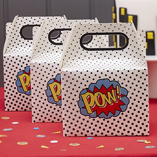 Ginger Ray Comic Superhero Pow Kids Party Boxes (5 Pack), Mixed