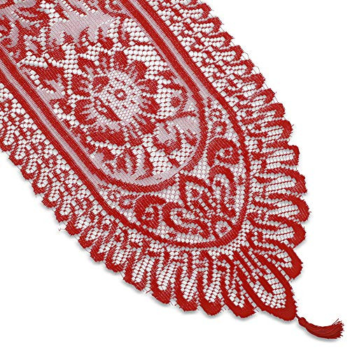 Juvale 13x72 Inch Lace Table Cloth Runner - Red