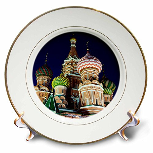 3dRose cp_82558_1 Moscow, Red Square, Kremlin, St Basils Cathedral-Eu26 Wbi0398-Walter Bibikow-Porcelain Plate, 8-Inch