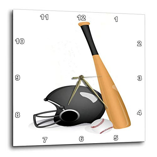 3dRose DPP_159151_1 A Baseball Bat & Helmet Wall Clock, 10 by 10"