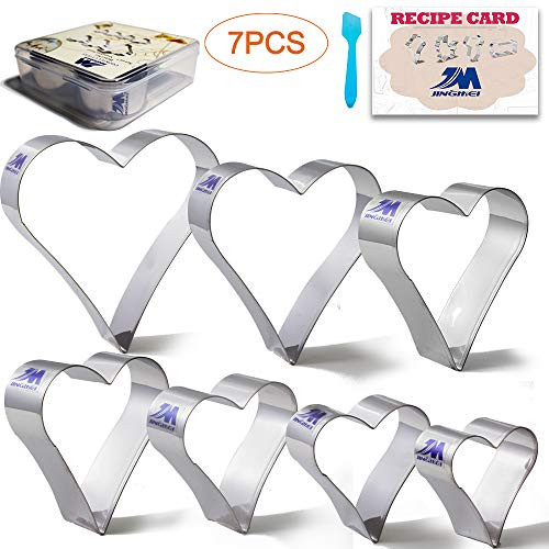 Heart Cookie Cutter Set with Recipe 7 Piece 4 1/4",3 7/8", 3 1/4", 2 7/8", 2 1/2", 2 1/4", 2" Heart Shaped Cookie Cutters Biscuit Pastry Cutters- Stainless Steel GIFT PACKAGE