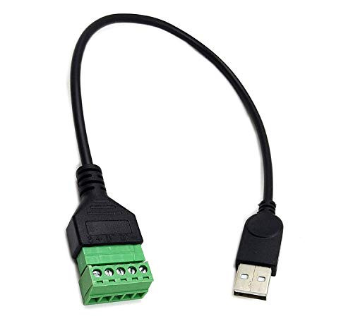 Poyiccot USB 2.0 A Screw Terminal Block Connector, USB 2.0 A Male Plug to 5 Pin/Way Female Bolt Screw Shield terminals Pluggable Type Adapter Connector Converter Cable 30cm (USB 2.0 Male)