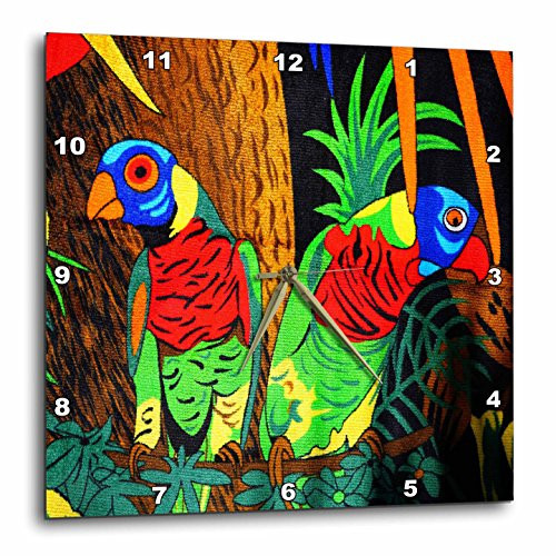 3dRose Colorful Amazon Parrots with Jungle Background - Wall Clock, 10 by 10-Inch (DPP_214645_1)