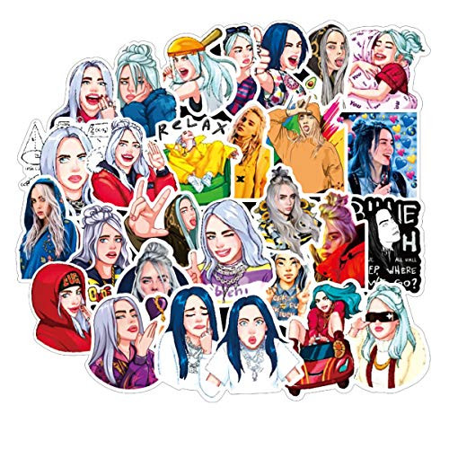 Singer Billie Eilish Stickers for Laptop Water Bottle Hydro Flask Car Bumper Skateboard Luggage Decal Graffiti Patches Sticker Game Party Favor for Gamer Adult (Billie Eilish)