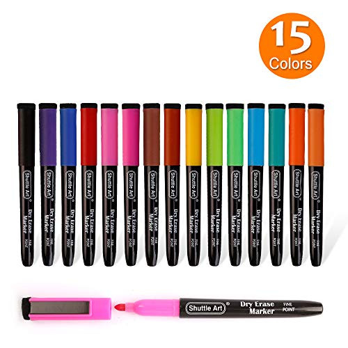 Dry Erase Markers, Shuttle Art 15 Colors Magnetic Whiteboard Markers with Erase,Fine Point Dry Erase Markers Perfect For Writing on Whiteboards, Dry-Erase Boards,Mirrors for School Office Home