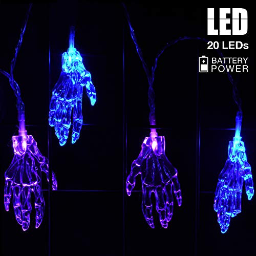 Spooky Hand Halloween String Lights - 10Ft 20LEDs Skeleton Hand Halloween Lights Decoration, 2 Lighting Modes Battery-powered String Lights, Spooky Halloween Lights for Party Patio Indoor Outdoor