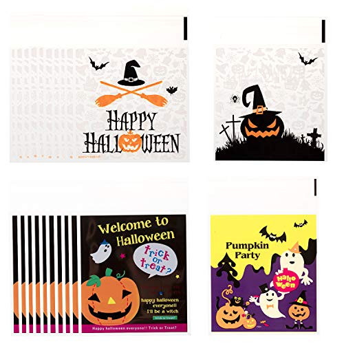 Whaline 200Pcs Halloween Candy Bag, Self Adhesive Clear Cookie Treat Bags, Cellophane Plastic Gift Bags for Halloween Party Supplies, Homemade Craft, Snack Gift Packing (4 Styles) Whaline 200Pcs Halloween Candy Bag, Self Adhesive Clear Cookie Treat Bags, Cellophane Plastic Gift Bags for Halloween Party Supplies, Homemade Craft, Snack Gift Packing (4 Styles)