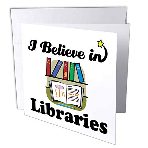 3dRose Greeting Cards, 6 x 6 Inches, Pack of 12, I Believe in Libraries (gc_105312_2)