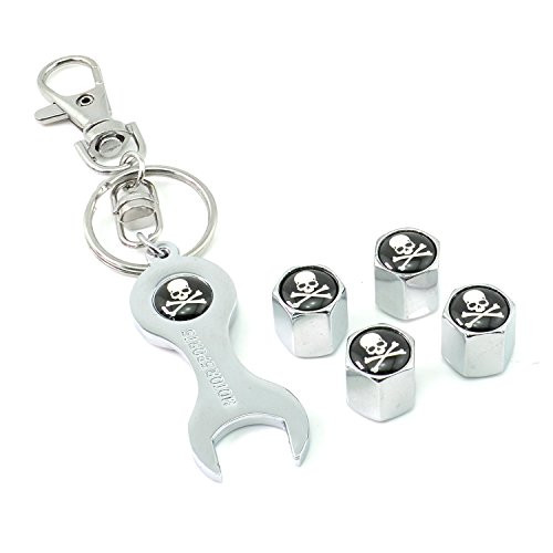 iDoood Wrench Keychain Chrome Car Tire Valve Stem Caps (Logo:For Skull)