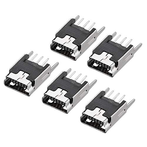 uxcell Mini PCB USB Connector 5P Vertical Insert Straight Angle Female Jack 5pcs