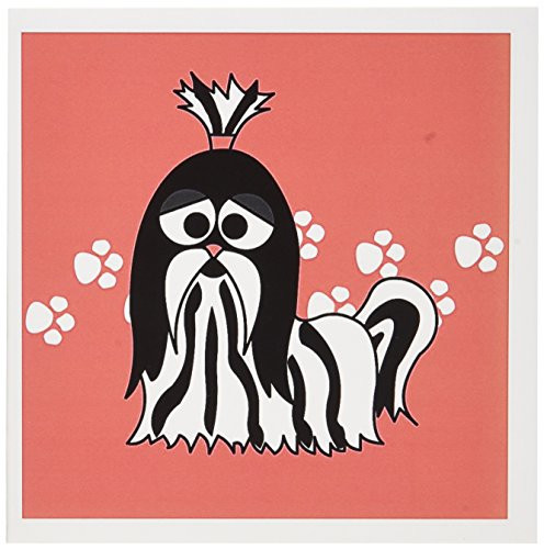 3dRose Black and White Shih Tzu with Paw Prints - Greeting Cards, 6 x 6 inches, set of 12 (gc_6143_2)