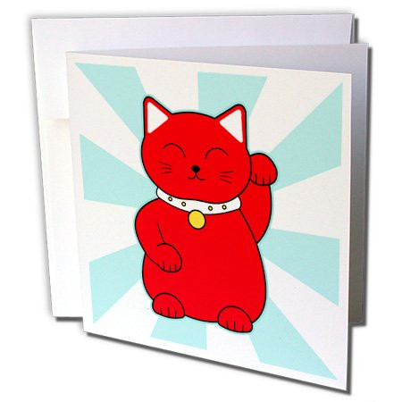 3dRose Greeting Cards, 6 x 6 Inches, Pack of 12, Red Lucky Cat (gc_201755_2)