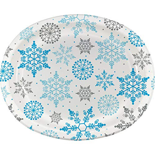 Creative Converting 339027 Winter Snowflake Oval Plates, 10" x 12", Multi-color