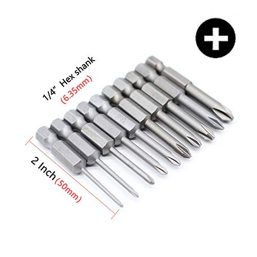 10Pcs Hex Shank Magnetic Phillips Cross Screwdriver Bits 50mm 1/4 Inch