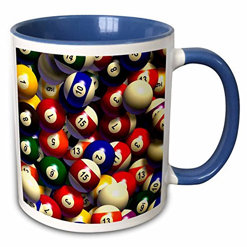 3dRose mug_962_6"Billiard Balls Pool" Two Tone Blue Mug, 11 oz, Blue/White