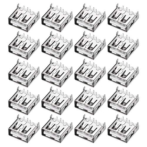 uxcell PCB USB Connector 2.0 A Type 4P Female Jack Sinking Plate 90 Degree Flat Mouth 20Pcs