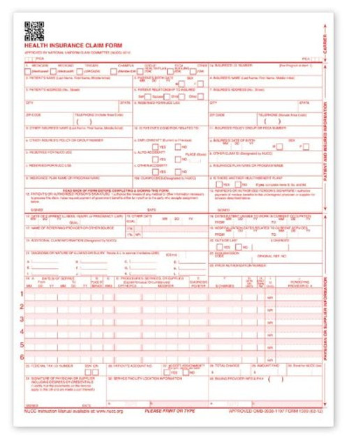 NEW CMS 1500 Claim Forms - HCFA (Version 02/12) 100 per Ream