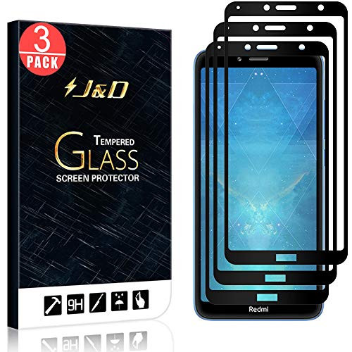 J&D Compatible for 3-Pack Redmi 7A Screen Protector, [No Lifted Edges] [Full Coverage] Ballistic Tempered Glass Film Shield with Strong Edge Adhesive for Xiaomi Redmi 7A Screen Protector