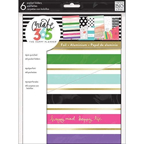 The Happy Planner Pocket Folders - Multi-Color - 6 Pre-Punched Designer Pocket Folders - Extra Planner Storage - Keep Receipts, Bills, Invitations, Stamps, Photos & Extra Papers - Classic Size