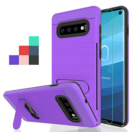 Wtiaw for:Galaxy S10 case,Samsung Galaxy S10 Case with HD Screen Protector,[TPU+PC Material] [1 Card Slots Holder][Shockproof Kickstand] Hybrid Dual Layer Defender Case for Galaxy S10-CZ Purple