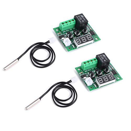 2pcs W1209 12V DC Digital Temperature Controller Board Micro Digital Thermostat -50-110°C Electronic Temperature Temp Control Module Switch with 10A One-Channel Relay and Waterproof