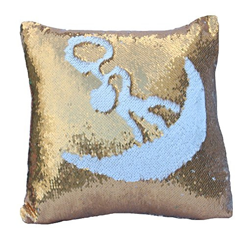 SNUG STAR Two-Color Decorative Pillow Case Square Paillette Throw Mermaid Sequins Cushion Covers 16 X 16 for Home Decor Party/Sofa/Bed(Gold and White)