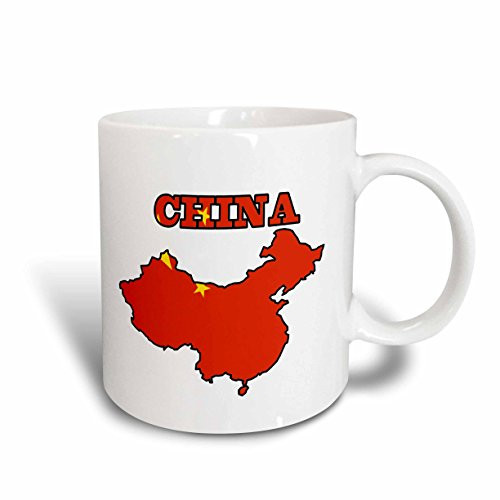3dRose 99114_1 Flag of Peoples Republic Outline map Name China Ceramic Mug, 11 oz, White