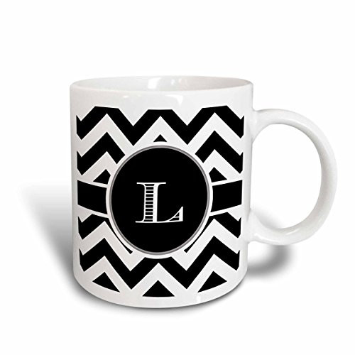 3dRose 222074_1 Black And White Chevron Monogram Initial K Mug 11 oz