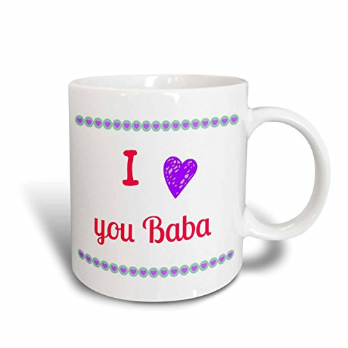 3dRose 212700_1"I love you baba, grandmother grandma Ceramic Mug, 11 oz, White