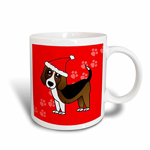 3dRose Cute Beagle Cartoon Dog Red with Santa Hat Ceramic Mug, 11-Ounce
