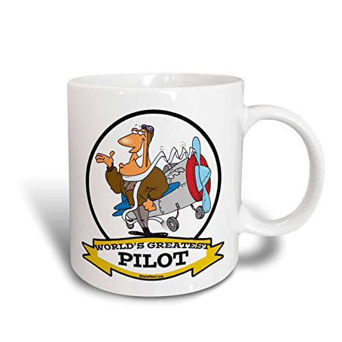 3dRose Funny Worlds Greatest Pilot Ii Occupation Job Cartoon Ceramic Mug, 11-Ounce