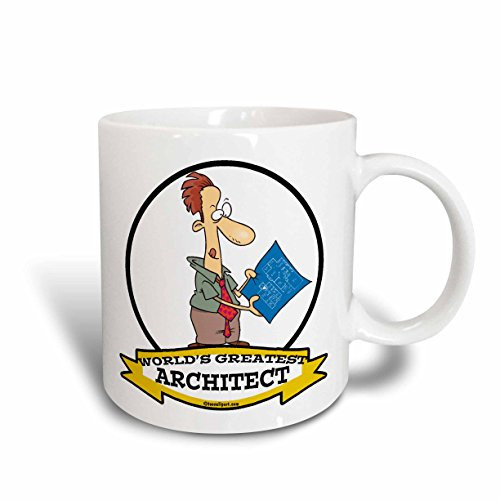 3dRose Funny Worlds Greatest Architect Occupation Job Cartoon Ceramic Mug, 11-Ounce