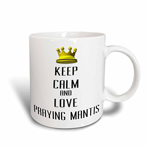 3dRose Gold Crown Keep Calm and Love Praying Mantis Ceramic Mug, 11-Ounce