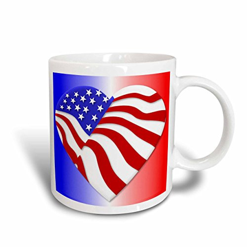 3dRose Patriotic Red White and Blue Heart with Background Ceramic Mug, 11-Ounce