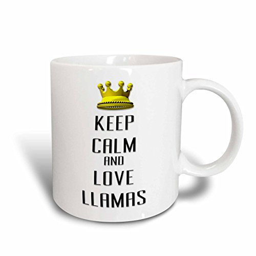 3dRose mug_121176_1 Gold Crown Keep Calm and Love Llamas Ceramic Mug, 11-Ounce