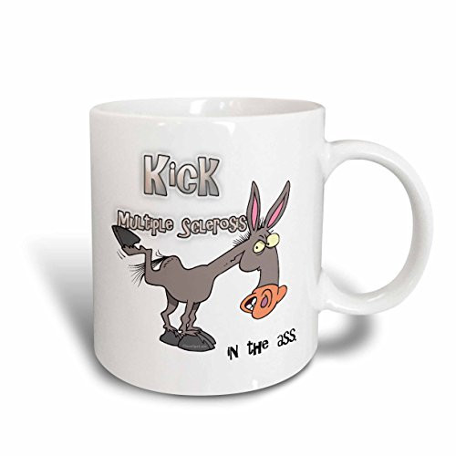 3dRose mug_115634_1 Kick Multiple Sclerosis in The Ass Awareness Ribbon Cause Design Ceramic Mug, 11-Ounce