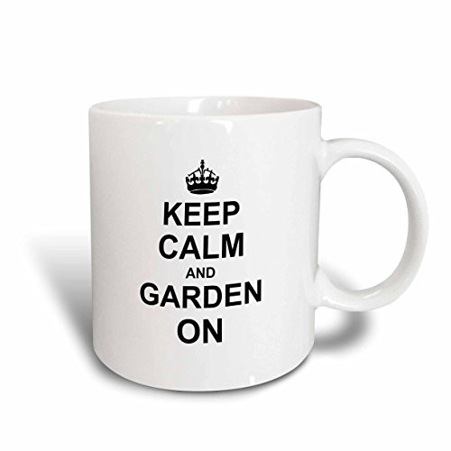 3dRose mug_157726_1 Keep Calm and Garden on Carry on Gardening Gardener Gifts Black Fun Funny Humor Humorous Ceramic Mug, 11-Ounce