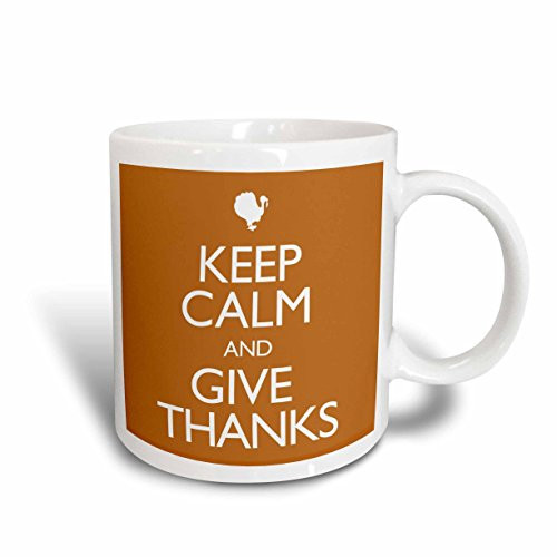 3dRose mug_161168_1 Keep Calm and Give Thanks Thanksgiving Fall Turkey Ceramic Mug, 11-Ounce