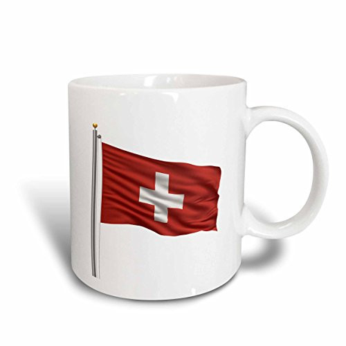 3dRose 157279_1 Switzerland On A Flag Pole Over White Swiss Mug, 11 oz, Ceramic