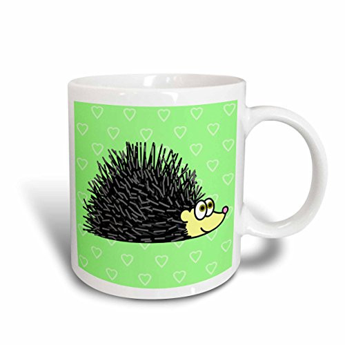 3dRose Cute Hedgehog and Hearts Design Green Mug, 11-Ounce