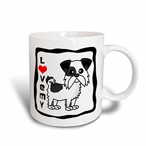3dRose I Love My Shih Tzu Ceramic Mug, 11-Ounce, Black and White