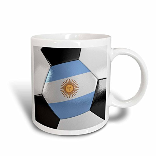 3dRose 181208_1"Argentina Soccer Ball Ceramic Mug, 11 oz, White