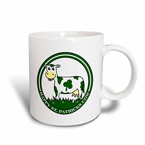 3dRose mug_175490_1 Clover Cow St Patrick Day Text Graphic Ceramic Mug, 11-Ounce