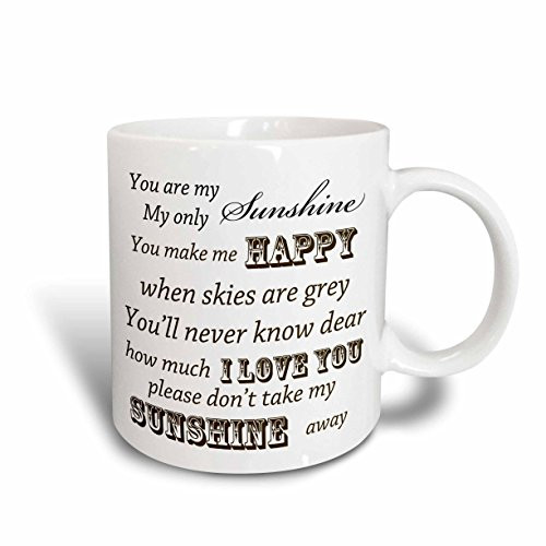 3dRose mug_79151_1 You are My Sunshine Word Art Vintage Song Ceramic Mug, 11-Ounce