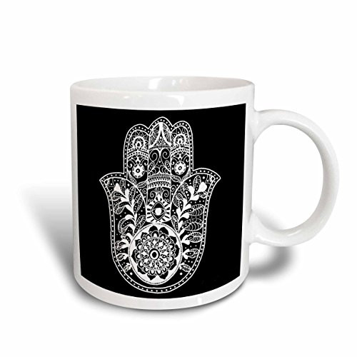 3dRose mug_200820_1 Black and White Hamsa Ceramic Mug, 11-Ounce