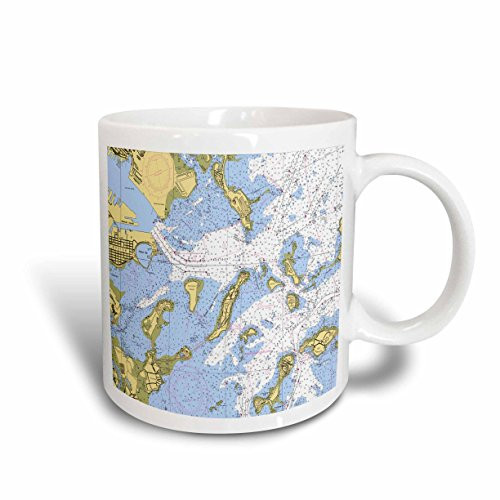 3dRose 204856_1""Print of Boston Harbor Nautical Chart" Ceramic Mug, 11 oz, White