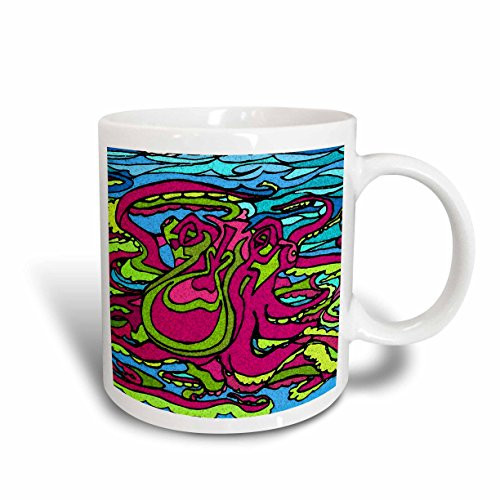 3dRose Pink Octopus Ceramic Mug, 11-Ounce