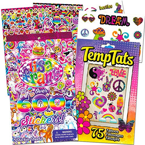 Lisa Frank Stickers Party Supplies Pack -- 600 Lisa Frank Stickers and 75 Colorful Temporary Tattoos (Party Favors)