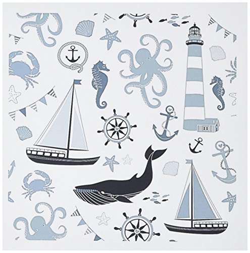 3dRose Blue and White Nautical Theme Octopus, Boat, Anchor - Greeting Cards, 6 x 6 inches, set of 12 (gc_123491_2)