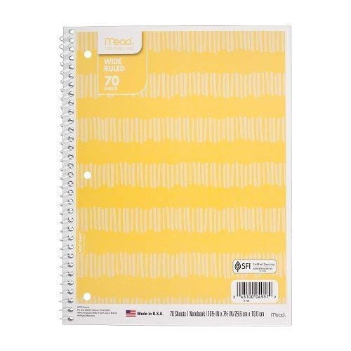 Mead ® Spiral Notebook, Wide Ruled, 70pgs, 10.5" x 8" - Yellow Stripes